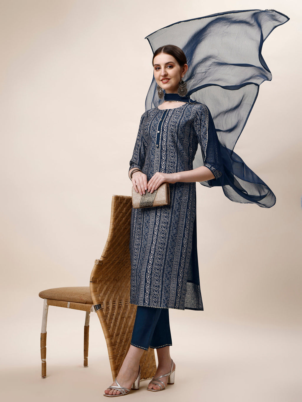 Printed Kurta With Pant And Dupatta Set, Multicolor - Hiral Fashion - Distacart