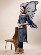 Printed Kurta With Pant And Dupatta Set, Multicolor - Hiral Fashion - Distacart