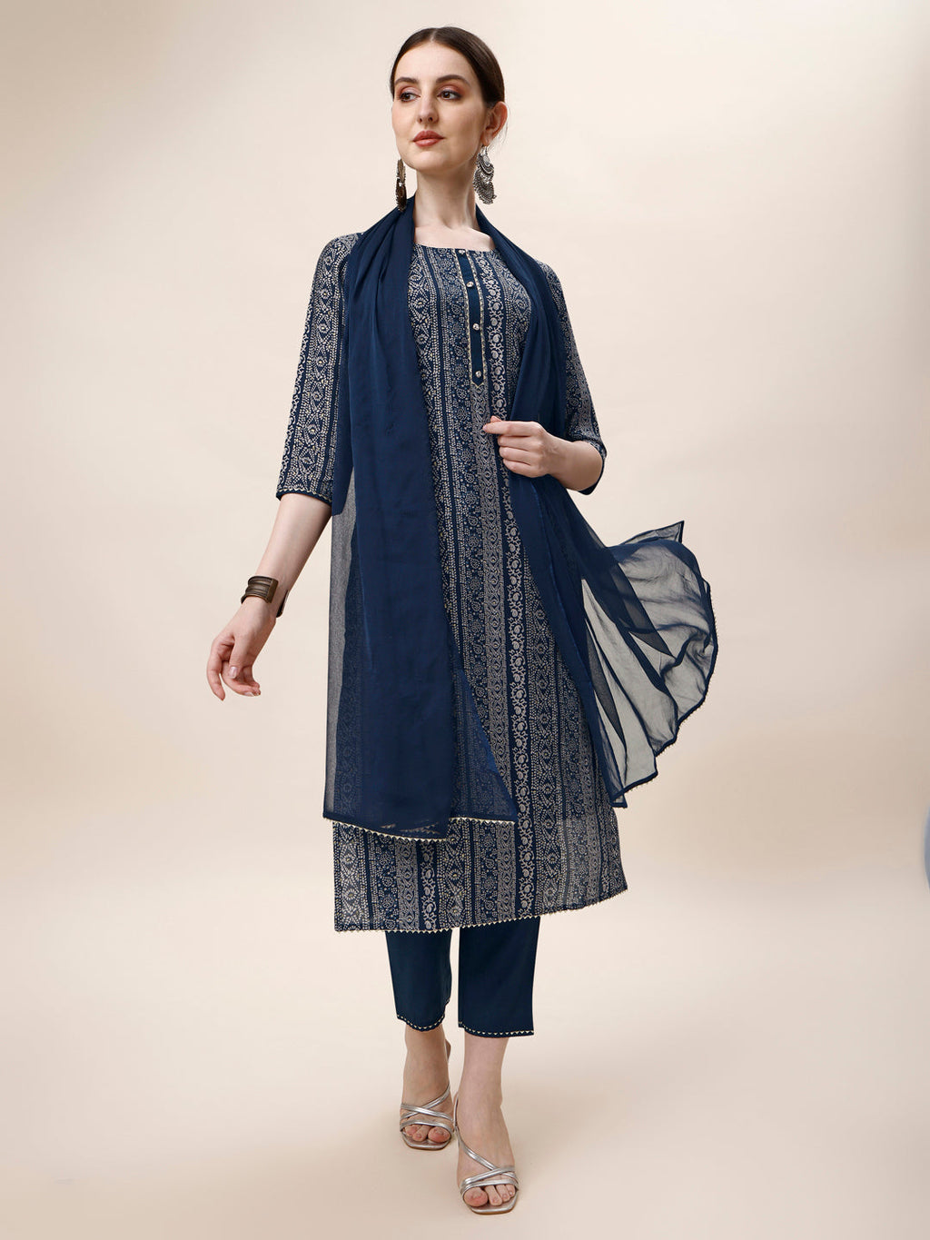 Printed Kurta With Pant And Dupatta Set, Multicolor - Hiral Fashion - Distacart