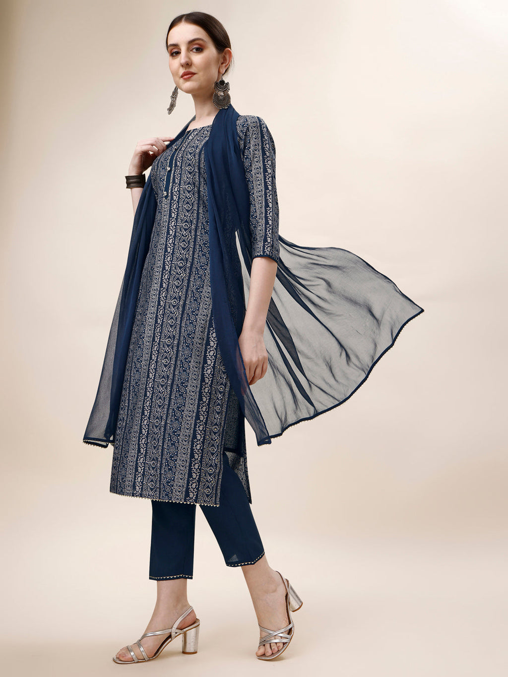 Printed Kurta With Pant And Dupatta Set, Multicolor - Hiral Fashion - Distacart
