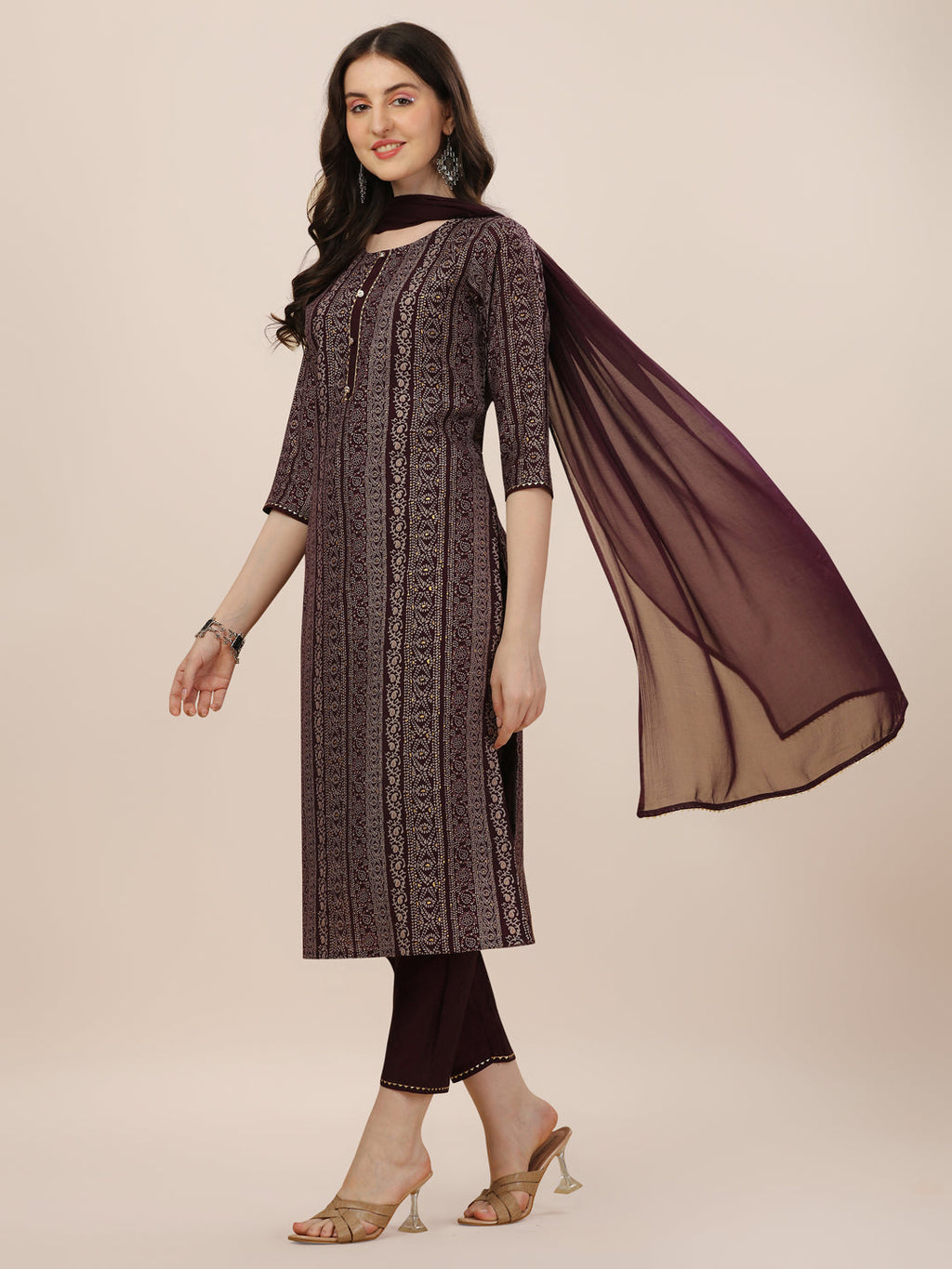 Printed Kurta With Pant And Dupatta Set, Multicolor - Hiral Fashion - Distacart