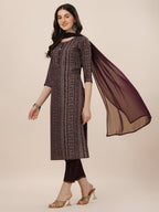 Printed Kurta With Pant And Dupatta Set, Multicolor - Hiral Fashion - Distacart