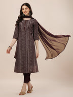 Printed Kurta With Pant And Dupatta Set, Multicolor - Hiral Fashion - Distacart