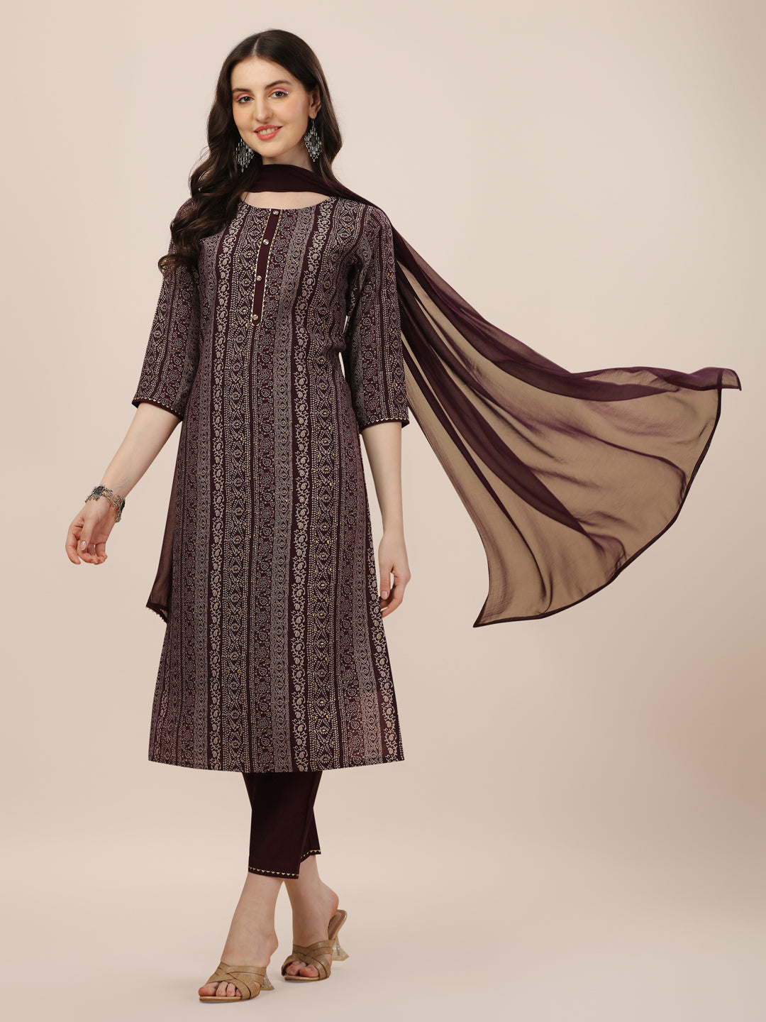 Printed Kurta With Pant And Dupatta Set, Multicolor - Hiral Fashion - Distacart