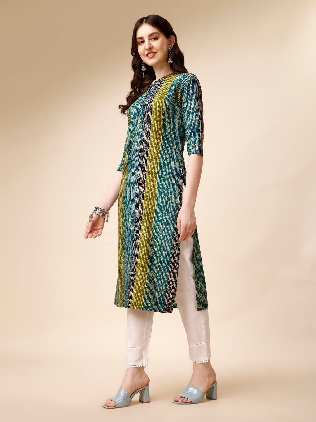 Shibori Printed Front Buttoned Casual Wear Kurta, Multicolor - Hiral Fashion