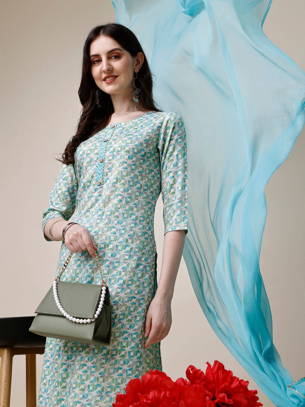 Printed Kurta With Pant And Dupatta Set, Multicolor - Hiral Fashion - Distacart