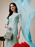 Printed Kurta With Pant And Dupatta Set, Multicolor - Hiral Fashion - Distacart