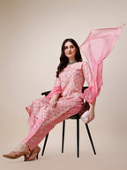 Printed Kurta With Pant And Dupatta Set, Multicolor - Hiral Fashion - Distacart