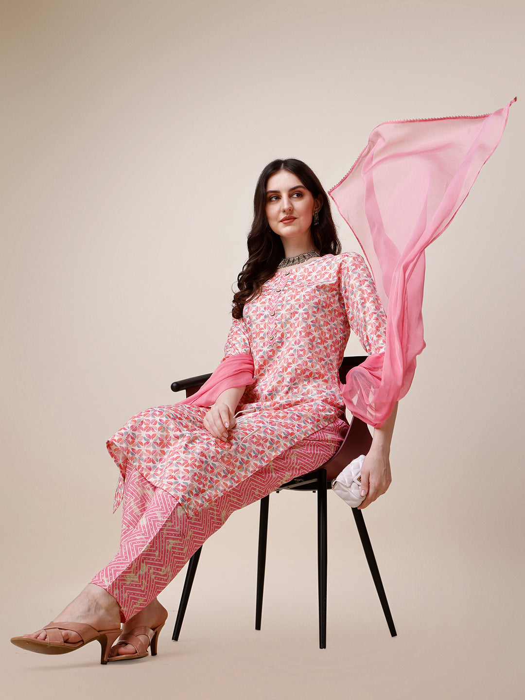 Printed Kurta With Pant And Dupatta Set, Multicolor - Hiral Fashion - Distacart
