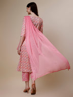 Printed Kurta With Pant And Dupatta Set, Multicolor - Hiral Fashion - Distacart