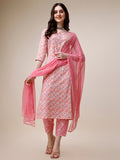 Printed Kurta With Pant And Dupatta Set, Multicolor - Hiral Fashion - Distacart