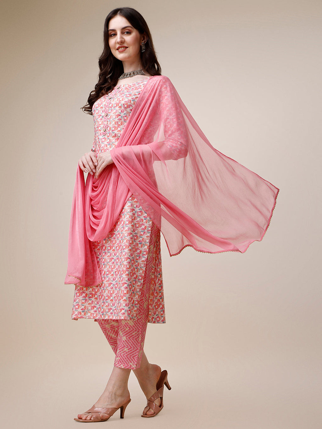 Printed Kurta With Pant And Dupatta Set, Multicolor - Hiral Fashion - Distacart