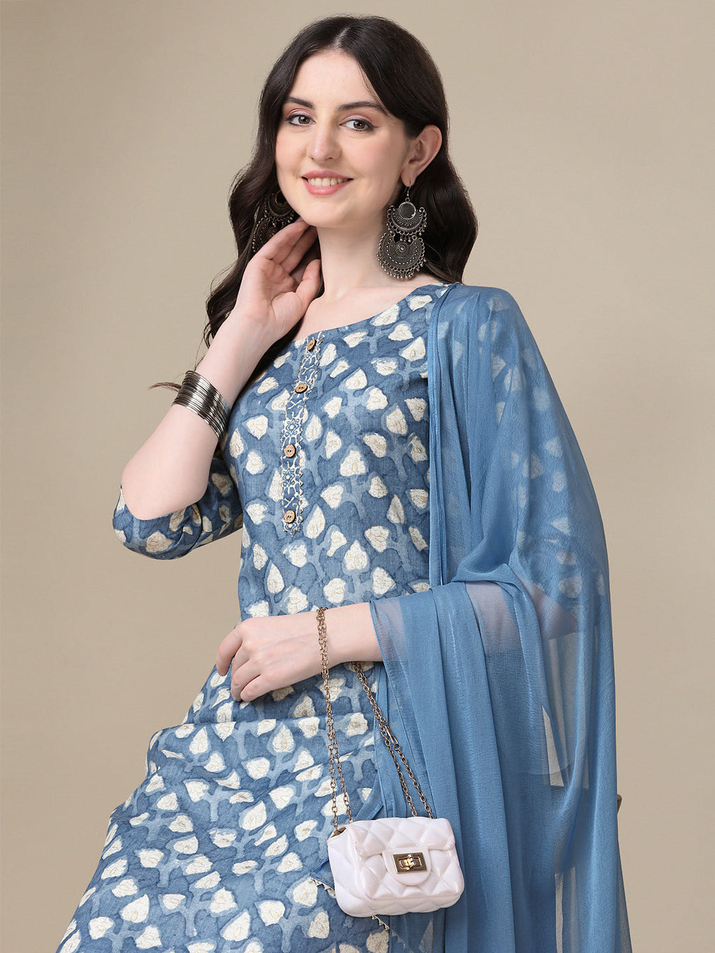 Printed Kurta With Pant & Dupatta Set, Multicolor - Hiral Fashion