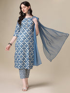 Printed Kurta With Pant & Dupatta Set, Multicolor - Hiral Fashion