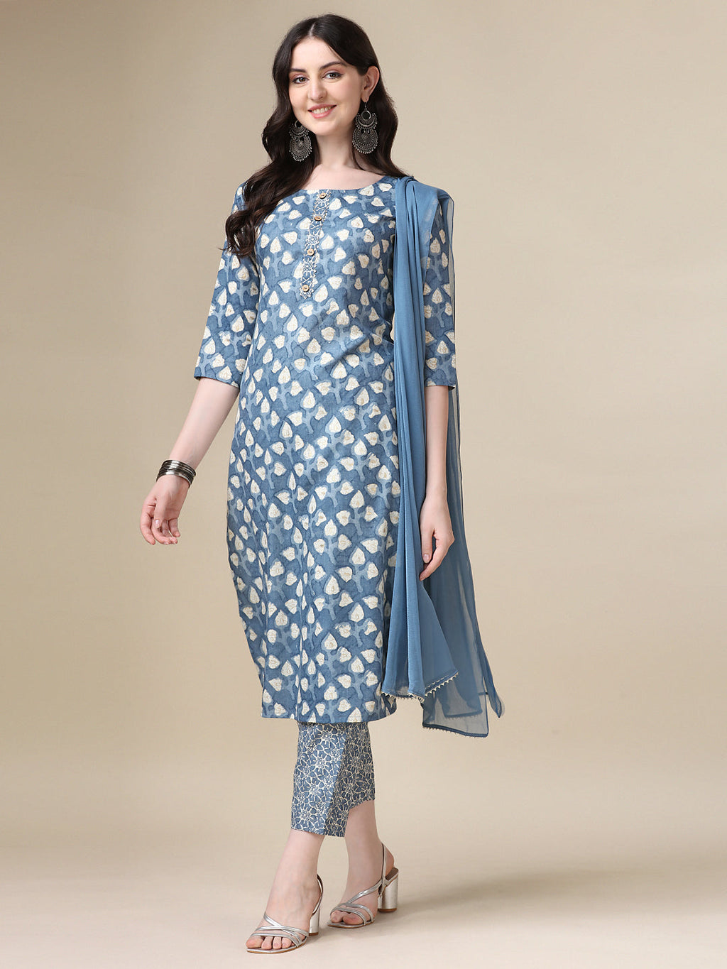 Printed Kurta With Pant & Dupatta Set, Multicolor - Hiral Fashion