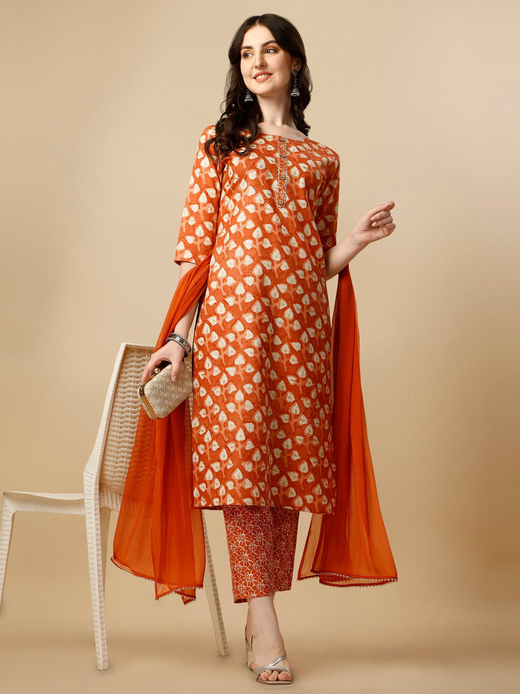 Printed Kurta With Pant And Dupatta Set, Multicolor - Hiral Fashion - Distacart