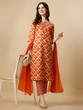 Printed Kurta With Pant And Dupatta Set, Multicolor - Hiral Fashion - Distacart