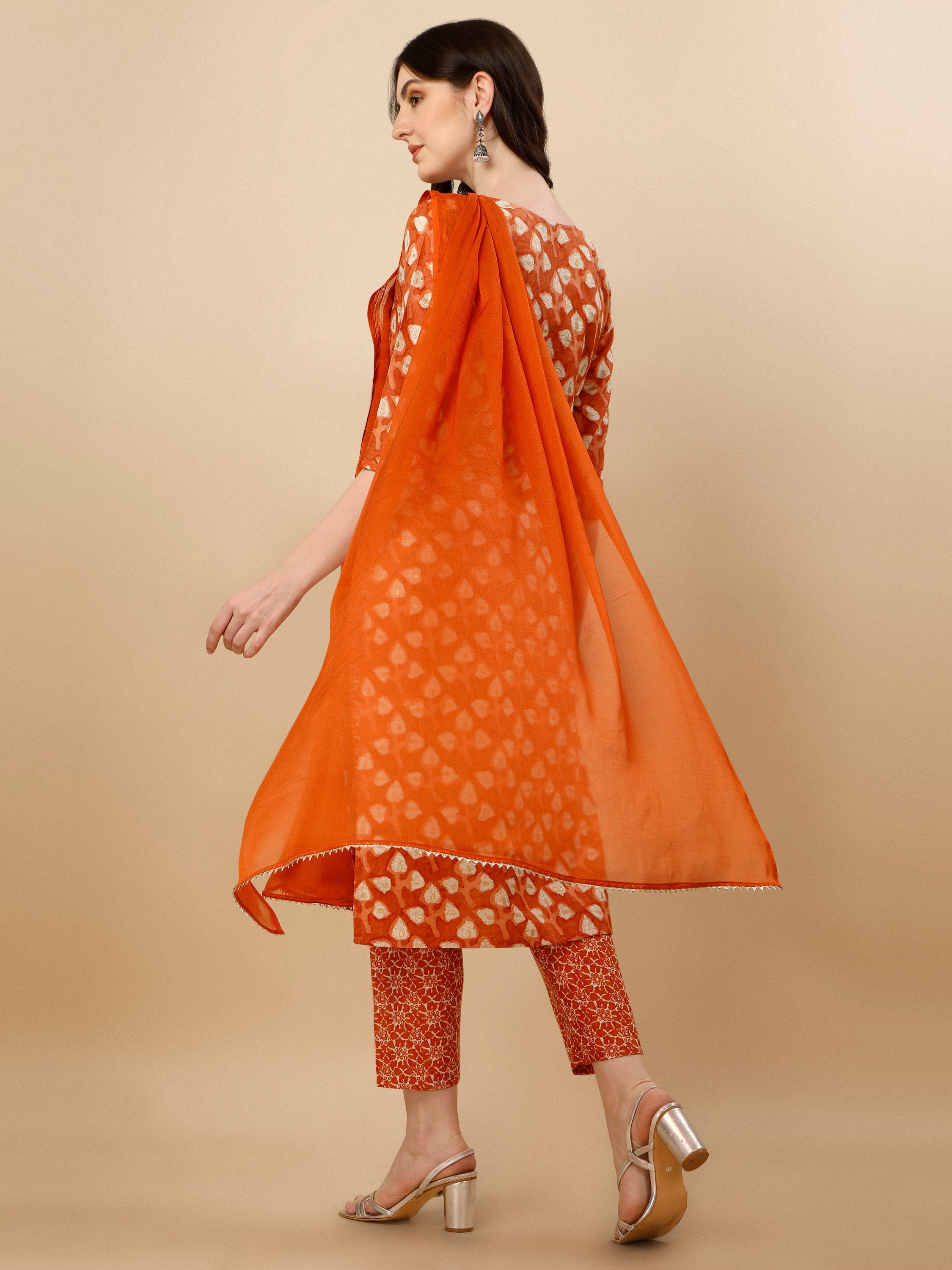 Printed Kurta With Pant And Dupatta Set, Multicolor - Hiral Fashion - Distacart