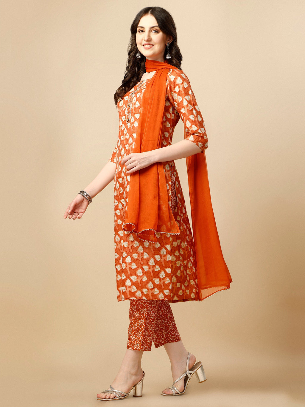 Printed Kurta With Pant And Dupatta Set, Multicolor - Hiral Fashion - Distacart
