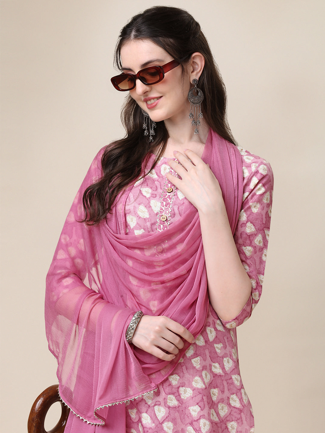 Printed Kurta With Pant And Dupatta Set, Multicolor - Hiral Fashion - Distacart