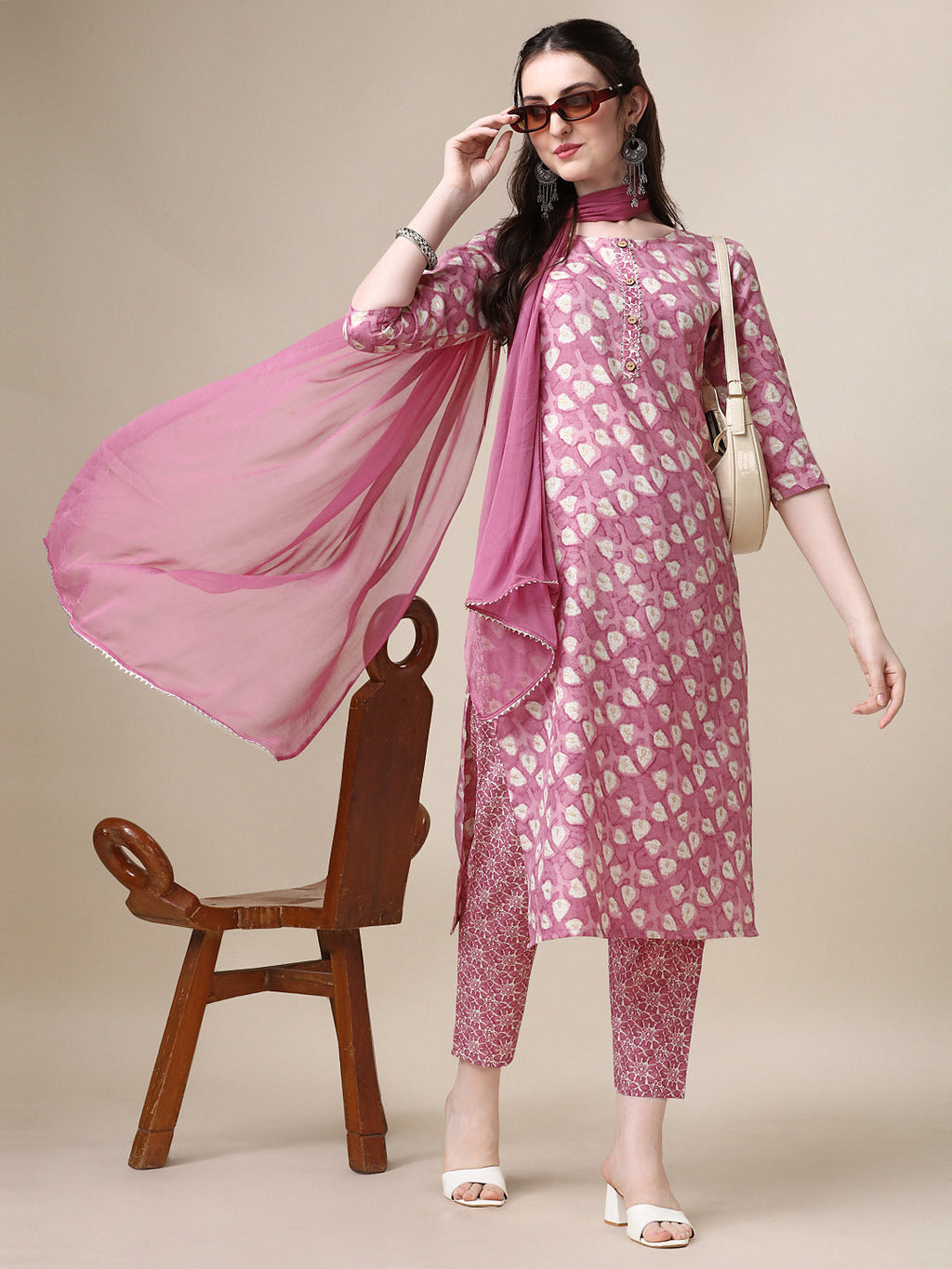 Printed Kurta With Pant And Dupatta Set, Multicolor - Hiral Fashion - Distacart