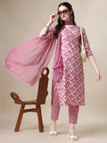 Printed Kurta With Pant And Dupatta Set, Multicolor - Hiral Fashion - Distacart