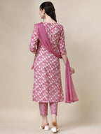 Printed Kurta With Pant And Dupatta Set, Multicolor - Hiral Fashion - Distacart