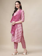 Printed Kurta With Pant And Dupatta Set, Multicolor - Hiral Fashion - Distacart