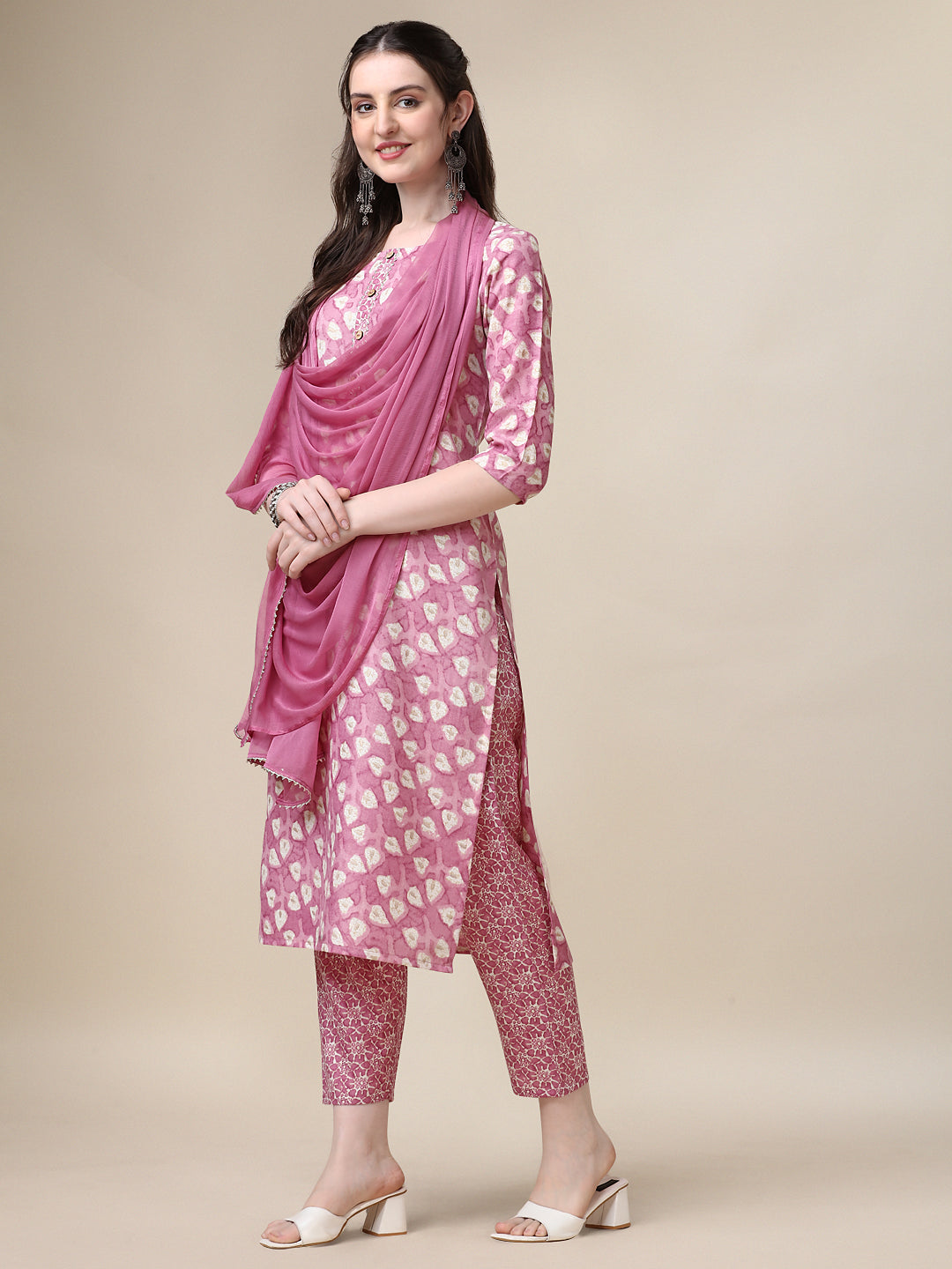 Printed Kurta With Pant And Dupatta Set, Multicolor - Hiral Fashion - Distacart