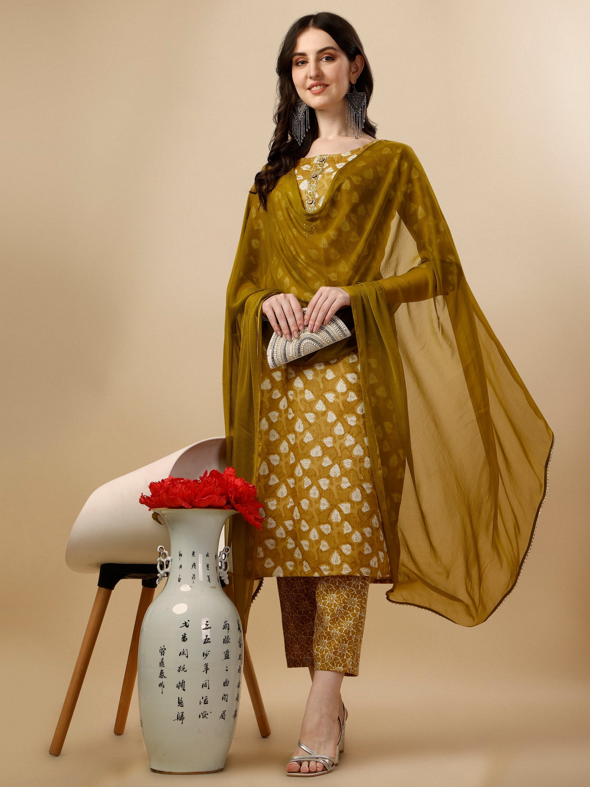 Printed Kurta With Pant & Dupatta Set, Multicolor - Hiral Fashion - Distacart