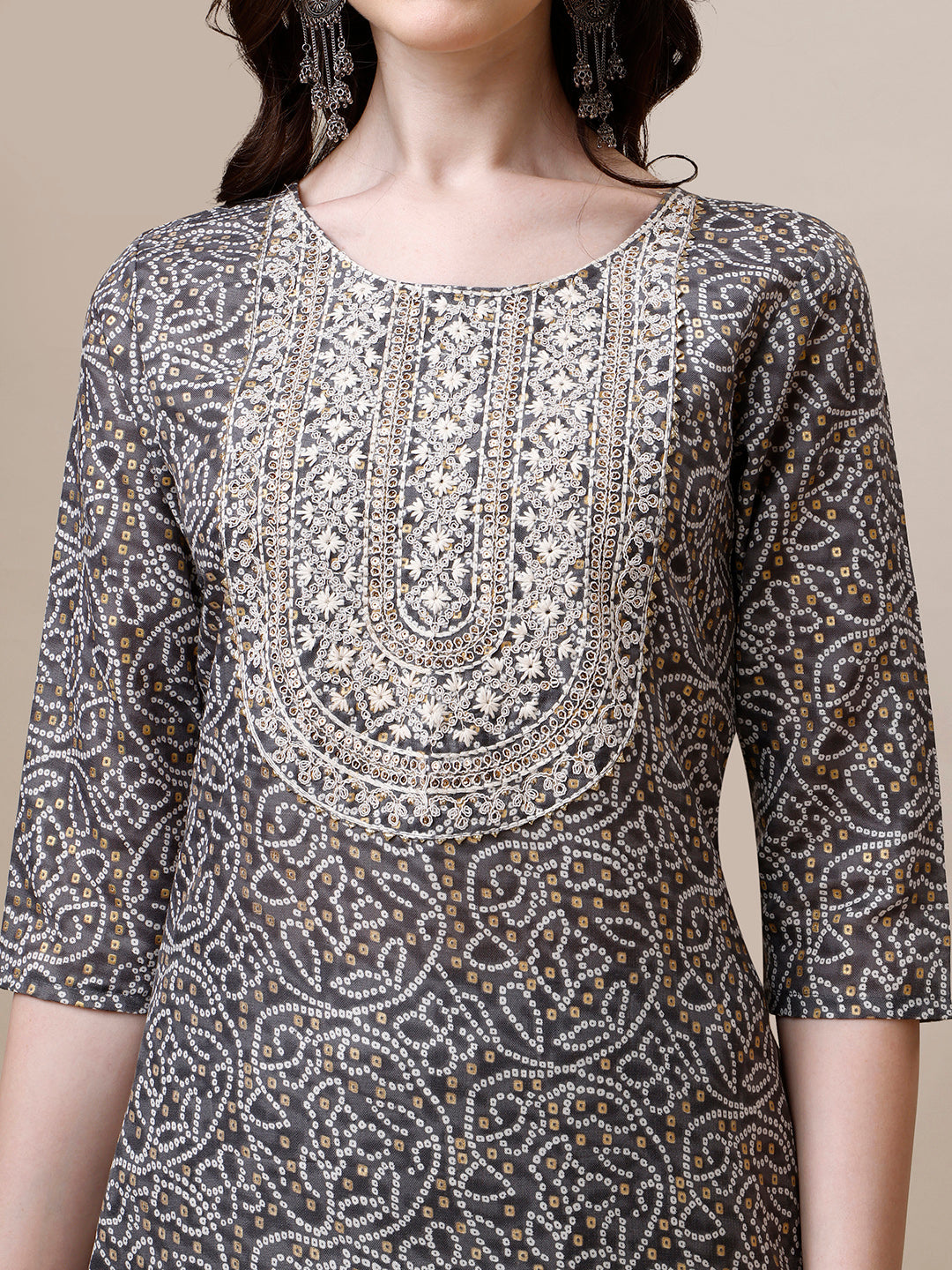 Thread Embroidered Bandhani Printed Kurta With Pant And Dupatta Set, Multicolor - Hiral Fashion - Distacart