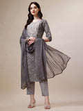 Thread Embroidered Bandhani Printed Kurta With Pant And Dupatta Set, Multicolor - Hiral Fashion - Distacart