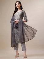 Thread Embroidered Bandhani Printed Kurta With Pant And Dupatta Set, Multicolor - Hiral Fashion - Distacart