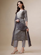 Thread Embroidered Bandhani Printed Kurta With Pant And Dupatta Set, Multicolor - Hiral Fashion - Distacart