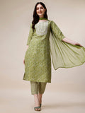 Thread Embroidered Bandhani Printed Kurta With Pant And Dupatta Set, Multicolor - Hiral Fashion - Distacart