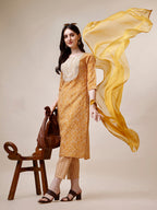 Thread Embroidered Bandhani Printed Kurta With Pant And Dupatta Set, Multicolor - Hiral Fashion - Distacart