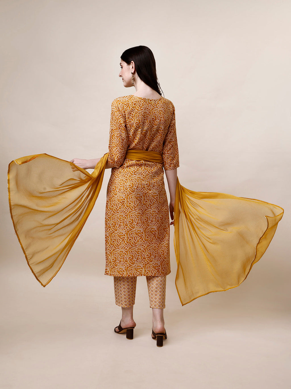 Thread Embroidered Bandhani Printed Kurta With Pant And Dupatta Set, Multicolor - Hiral Fashion - Distacart