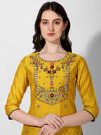 Embroidered Kurta With Pant & Printed Dupatta Set, Multicolor - Hiral Fashion - Distacart