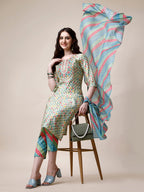 Ethnic Motif Printed & Embroidered Kurta With Pant And Dupatta Set, Multicolor - Hiral Fashion - Distacart
