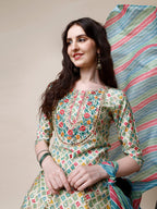 Ethnic Motif Printed & Embroidered Kurta With Pant And Dupatta Set, Multicolor - Hiral Fashion - Distacart