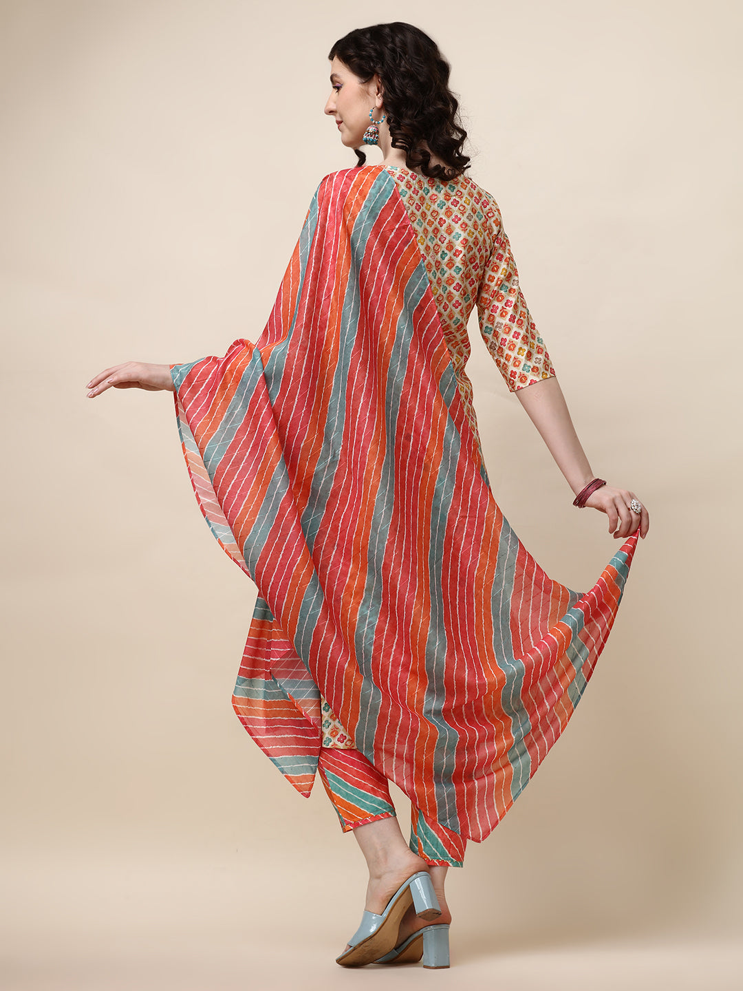 Ethnic Motif Printed & Embroidered Kurta With Pant And Dupatta Set, Multicolor - Hiral Fashion - Distacart