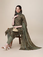 Cotton Printed Kurta With Pant And Printed Dupatta Set, Multicolor - Hiral Fashion - Distacart