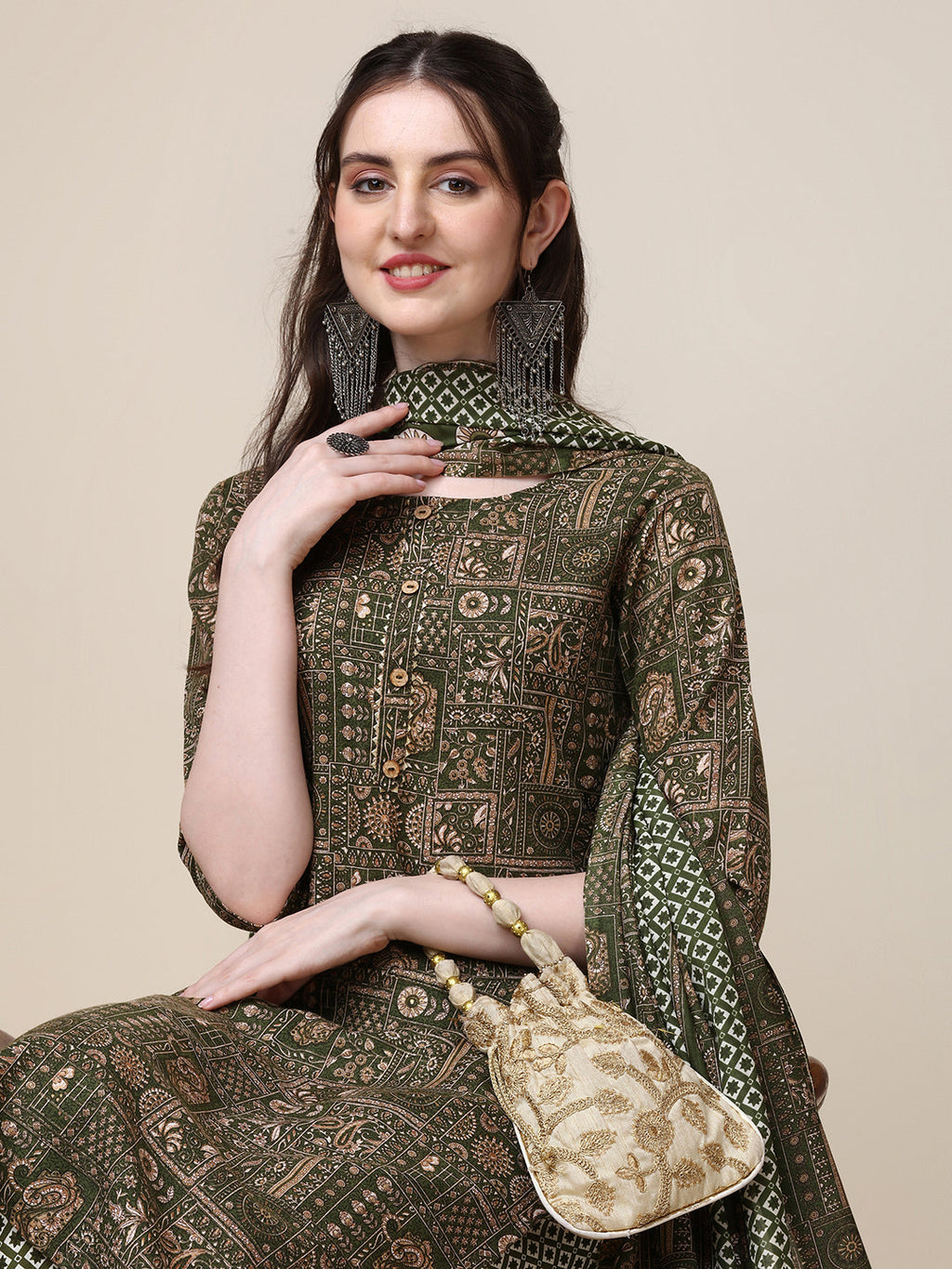 Cotton Printed Kurta With Pant And Printed Dupatta Set, Multicolor - Hiral Fashion - Distacart