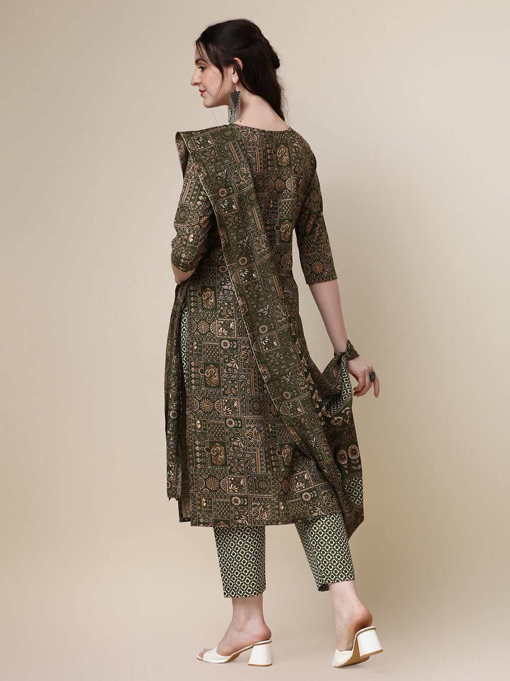 Cotton Printed Kurta With Pant And Printed Dupatta Set, Multicolor - Hiral Fashion - Distacart
