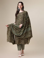 Cotton Printed Kurta With Pant And Printed Dupatta Set, Multicolor - Hiral Fashion - Distacart