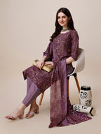 Cotton Printed Kurta With Pant And Printed Dupatta Set, Multicolor - Hiral Fashion - Distacart