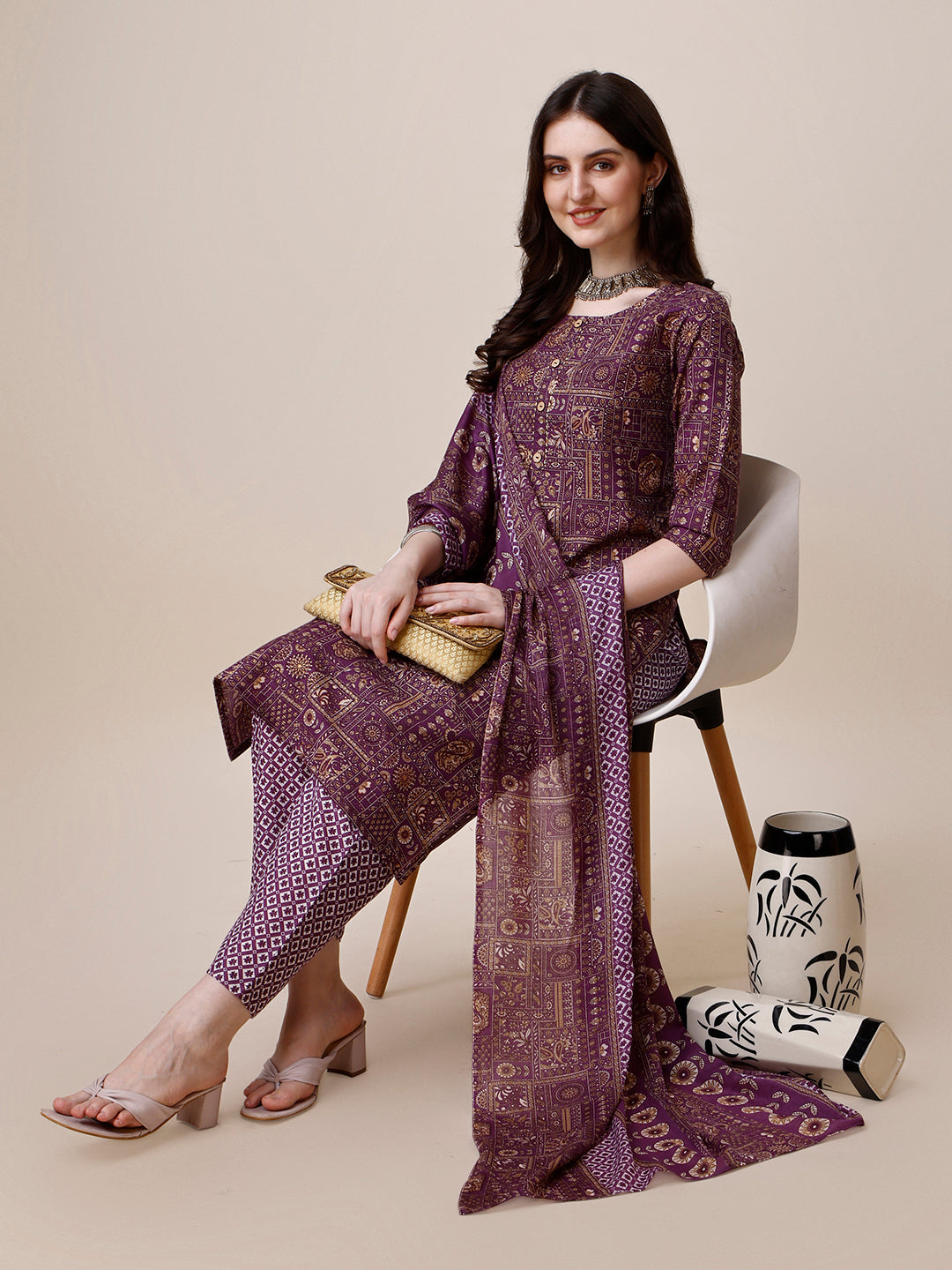 Cotton Printed Kurta With Pant And Printed Dupatta Set, Multicolor - Hiral Fashion - Distacart