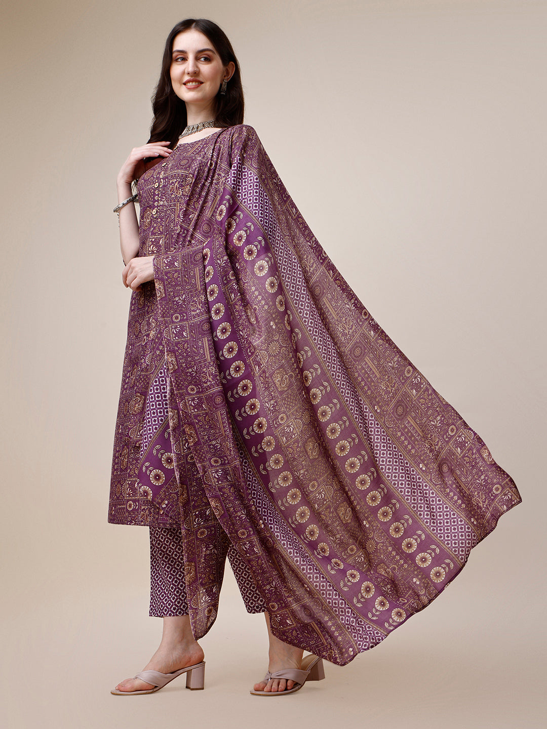 Cotton Printed Kurta With Pant And Printed Dupatta Set, Multicolor - Hiral Fashion - Distacart