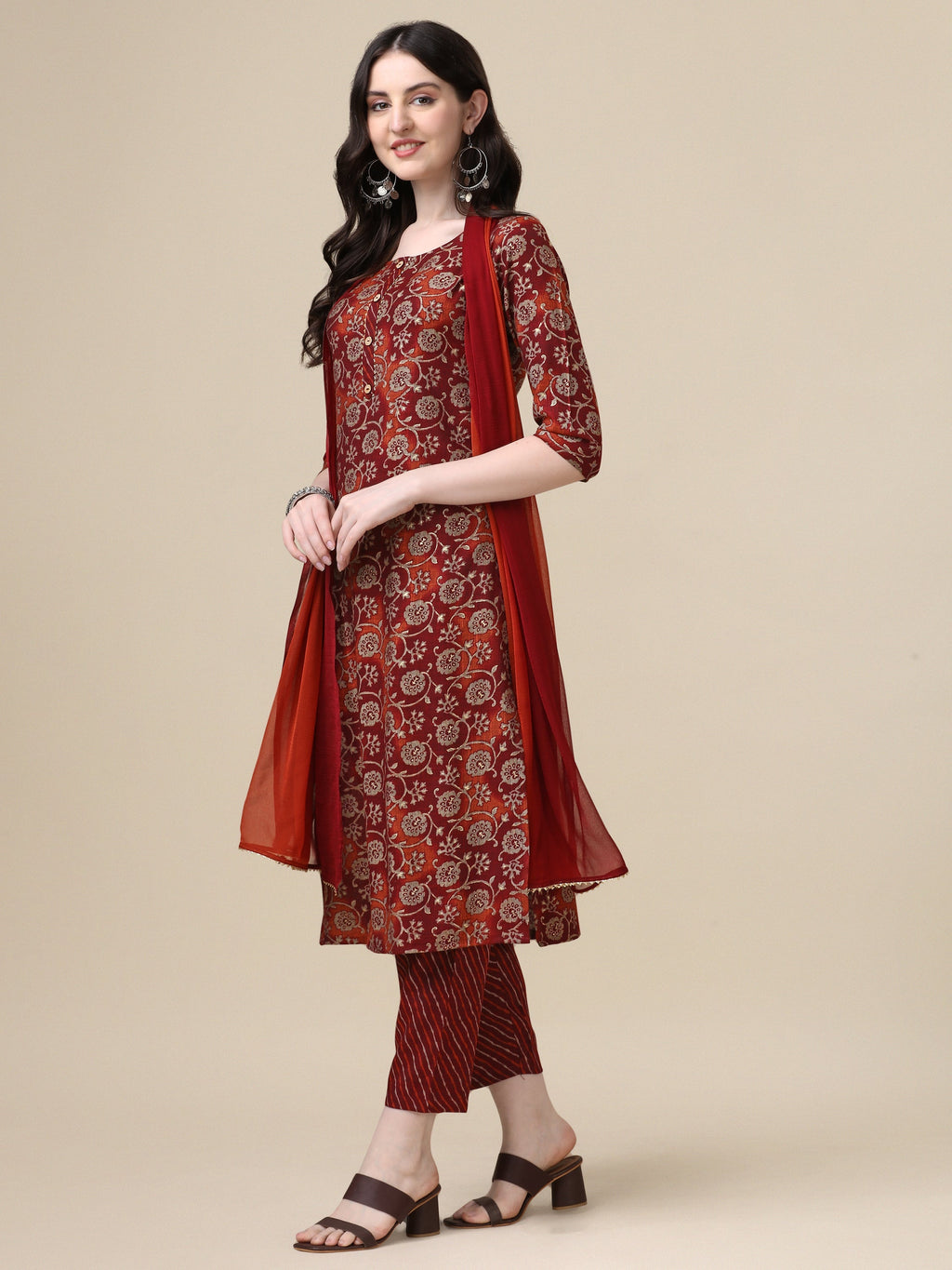 Printed Kurta With Pant & Dupatta Set, Multicolor - Hiral Fashion - Distacart