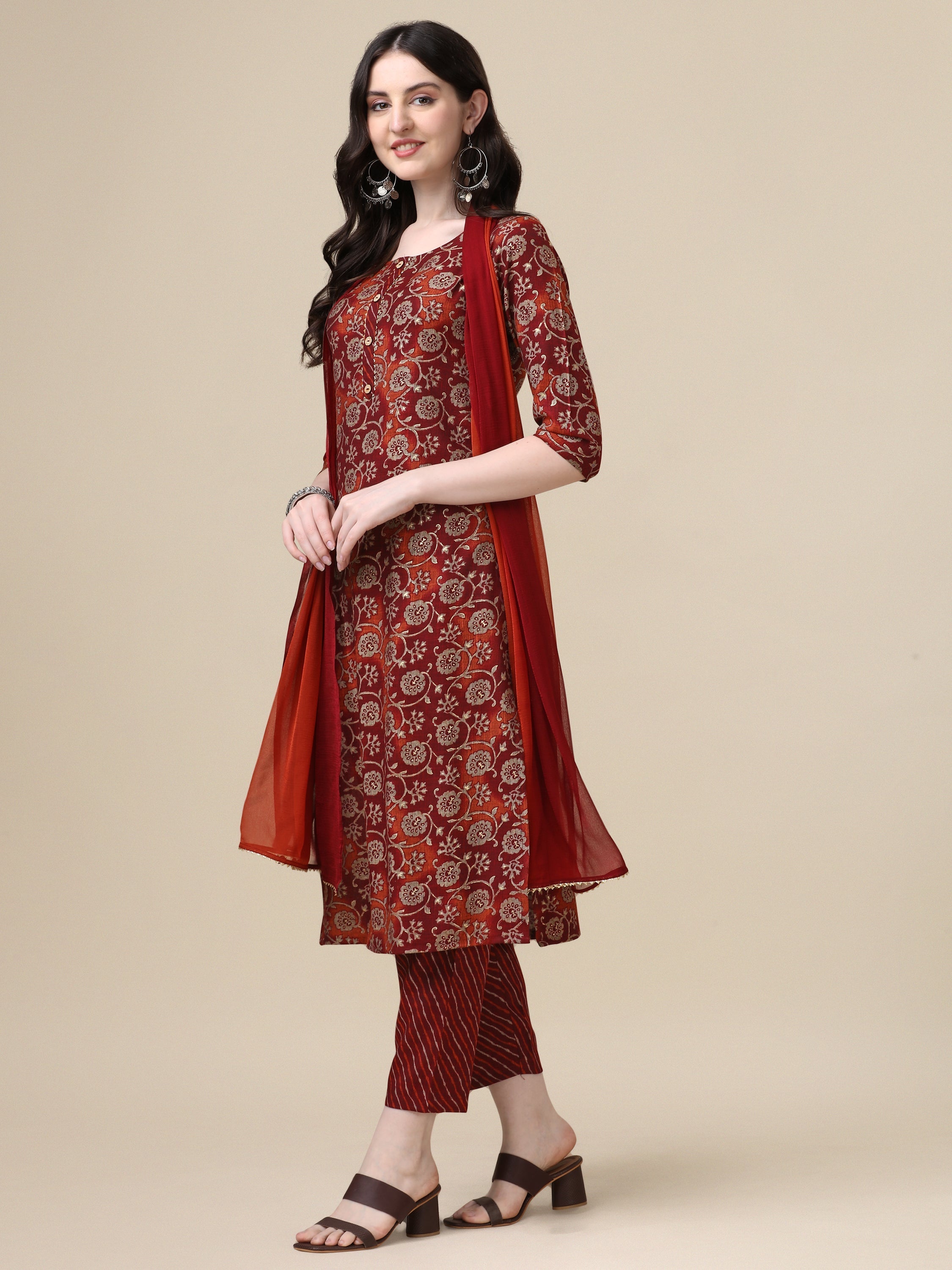 Printed Kurta With Pant & Dupatta Set, Multicolor - Hiral Fashion - Distacart